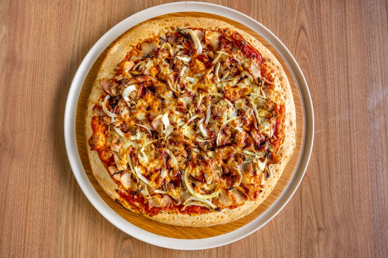 BBQ chicken thin crust pizza