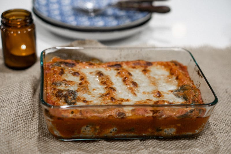 Baked lasagna pasta with cheese and meat sauce