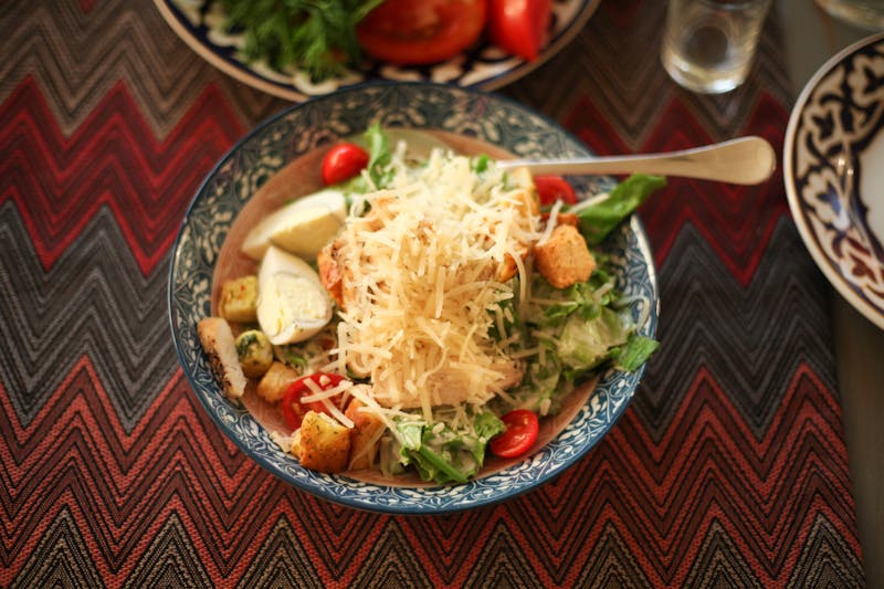 Caesar salad with romaine lettuce and croutons